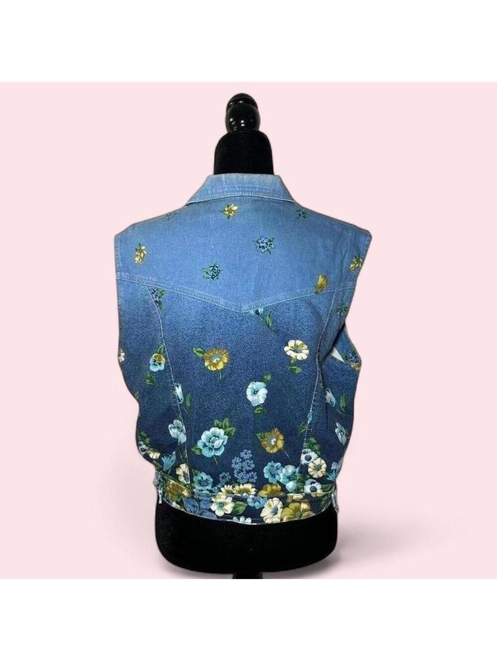 Bianca Maria Caselli Floral Denim Vest Jean Jacket Boho Size S - Picture 5 of 5